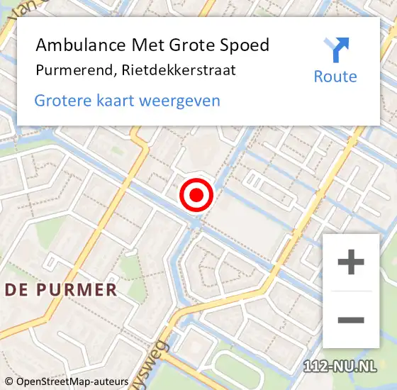 Locatie op kaart van de 112 melding: Ambulance Met Grote Spoed Naar Purmerend, Rietdekkerstraat op 10 oktober 2022 00:22