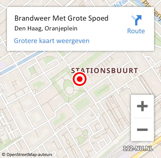 Locatie op kaart van de 112 melding: Brandweer Met Grote Spoed Naar Den Haag, Oranjeplein op 10 oktober 2022 01:16