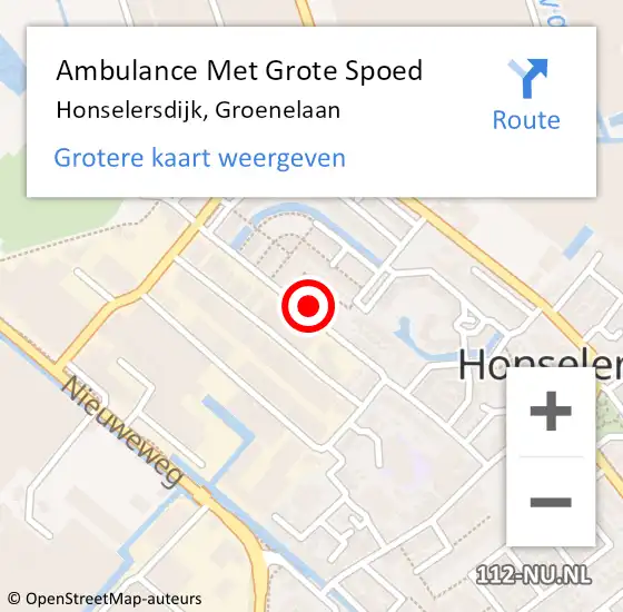 Locatie op kaart van de 112 melding: Ambulance Met Grote Spoed Naar Honselersdijk, Groenelaan op 10 oktober 2022 01:25
