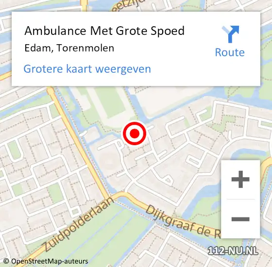 Locatie op kaart van de 112 melding: Ambulance Met Grote Spoed Naar Edam, Torenmolen op 10 oktober 2022 01:31