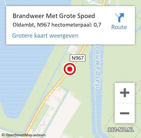 Locatie op kaart van de 112 melding: Brandweer Met Grote Spoed Naar Oldambt, N967 hectometerpaal: 0,7 op 10 oktober 2022 02:31