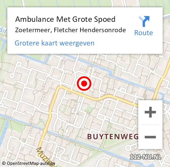 Locatie op kaart van de 112 melding: Ambulance Met Grote Spoed Naar Zoetermeer, Fletcher Hendersonrode op 1 augustus 2014 00:16