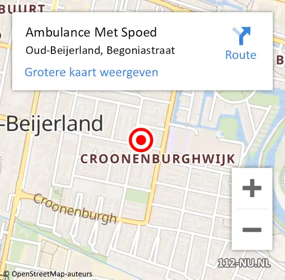 Locatie op kaart van de 112 melding: Ambulance Met Spoed Naar Oud-Beijerland, Begoniastraat op 10 oktober 2022 05:29