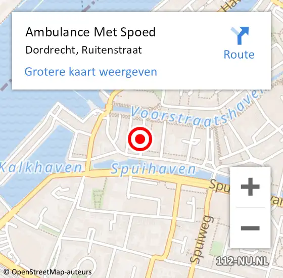 Locatie op kaart van de 112 melding: Ambulance Met Spoed Naar Dordrecht, Ruitenstraat op 10 oktober 2022 06:33
