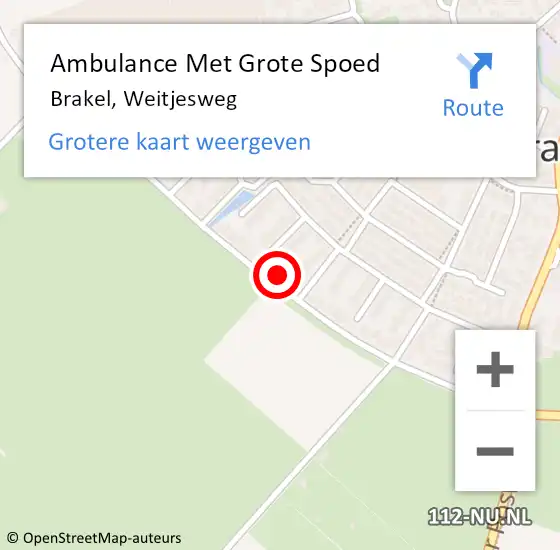 Locatie op kaart van de 112 melding: Ambulance Met Grote Spoed Naar Brakel, Weitjesweg op 10 oktober 2022 07:09