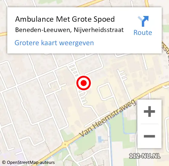 Locatie op kaart van de 112 melding: Ambulance Met Grote Spoed Naar Beneden-Leeuwen, Nijverheidsstraat op 10 oktober 2022 07:11