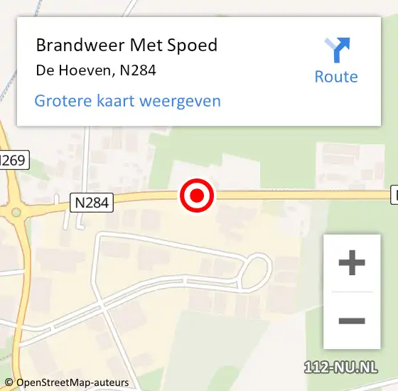Locatie op kaart van de 112 melding: Brandweer Met Spoed Naar De Hoeven, N284 op 1 augustus 2014 00:31