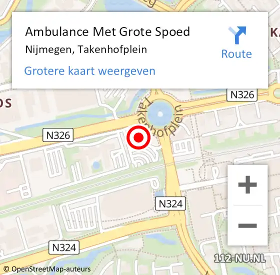 Locatie op kaart van de 112 melding: Ambulance Met Grote Spoed Naar Nijmegen, Takenhofplein op 10 oktober 2022 07:37