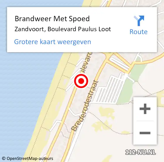 Locatie op kaart van de 112 melding: Brandweer Met Spoed Naar Zandvoort, Boulevard Paulus Loot op 10 oktober 2022 13:08