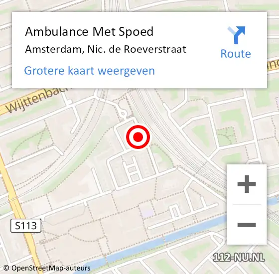 Locatie op kaart van de 112 melding: Ambulance Met Spoed Naar Amsterdam, Nic. de Roeverstraat op 10 oktober 2022 13:52