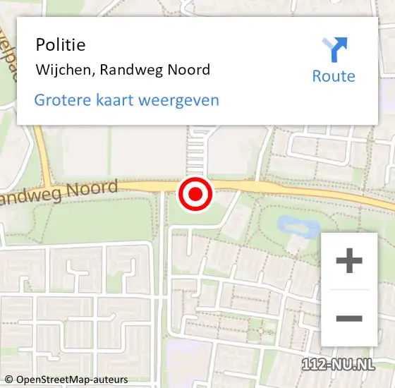 Locatie op kaart van de 112 melding: Politie Wijchen, Randweg Noord op 10 oktober 2022 16:15