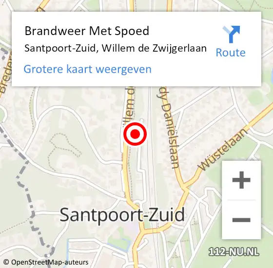 Locatie op kaart van de 112 melding: Brandweer Met Spoed Naar Santpoort-Zuid, Willem de Zwijgerlaan op 10 oktober 2022 16:52