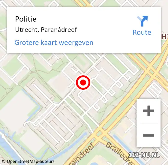 Locatie op kaart van de 112 melding: Politie Utrecht, Paranádreef op 10 oktober 2022 16:55