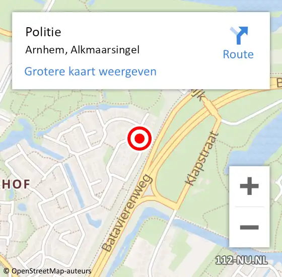 Locatie op kaart van de 112 melding: Politie Arnhem, Alkmaarsingel op 10 oktober 2022 17:01