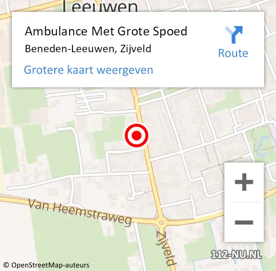 Locatie op kaart van de 112 melding: Ambulance Met Grote Spoed Naar Beneden-Leeuwen, Zijveld op 10 oktober 2022 17:52