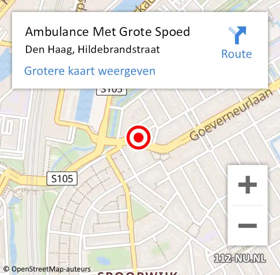 Locatie op kaart van de 112 melding: Ambulance Met Grote Spoed Naar Den Haag, Hildebrandstraat op 10 oktober 2022 18:28