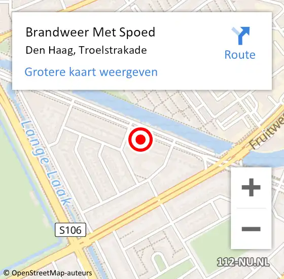 Locatie op kaart van de 112 melding: Brandweer Met Spoed Naar Den Haag, Troelstrakade op 10 oktober 2022 20:01