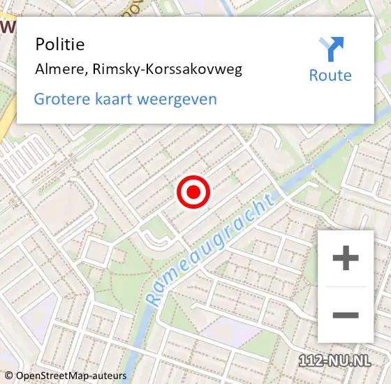 Locatie op kaart van de 112 melding: Politie Almere, Rimsky-Korssakovweg op 10 oktober 2022 20:55