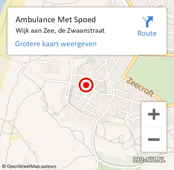 Locatie op kaart van de 112 melding: Ambulance Met Spoed Naar Wijk aan Zee, de Zwaanstraat op 10 oktober 2022 21:00