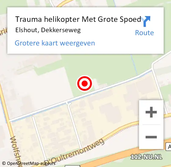 Locatie op kaart van de 112 melding: Trauma helikopter Met Grote Spoed Naar Elshout, Dekkerseweg op 10 oktober 2022 21:00