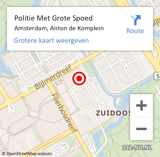 Locatie op kaart van de 112 melding: Politie Met Grote Spoed Naar Amsterdam-Zuidoost, Anton de Komplein op 10 oktober 2022 21:40