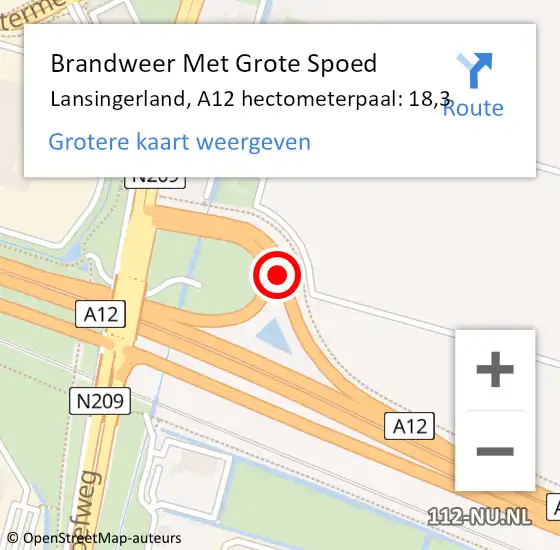 Locatie op kaart van de 112 melding: Brandweer Met Grote Spoed Naar Lansingerland, A12 hectometerpaal: 18,3 op 10 oktober 2022 21:59