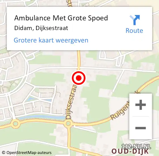 Locatie op kaart van de 112 melding: Ambulance Met Grote Spoed Naar Didam, Dijksestraat op 10 oktober 2022 22:12