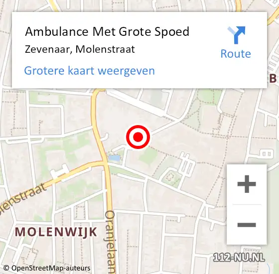Locatie op kaart van de 112 melding: Ambulance Met Grote Spoed Naar Zevenaar, Molenstraat op 11 oktober 2022 00:21