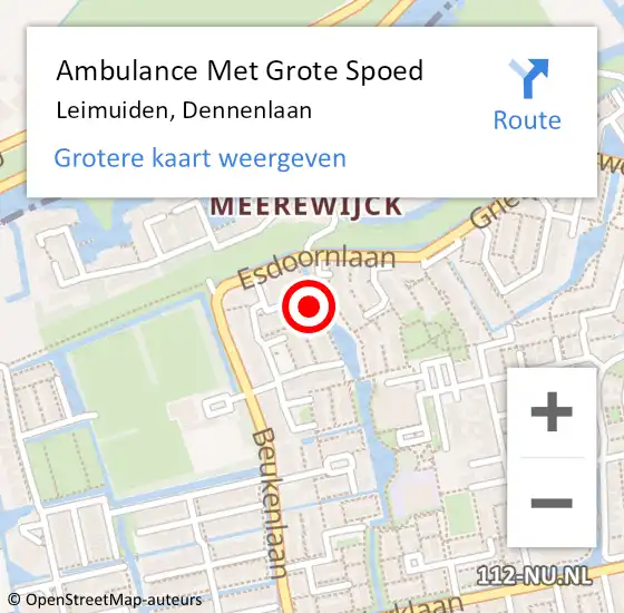 Locatie op kaart van de 112 melding: Ambulance Met Grote Spoed Naar Leimuiden, Dennenlaan op 11 oktober 2022 00:26