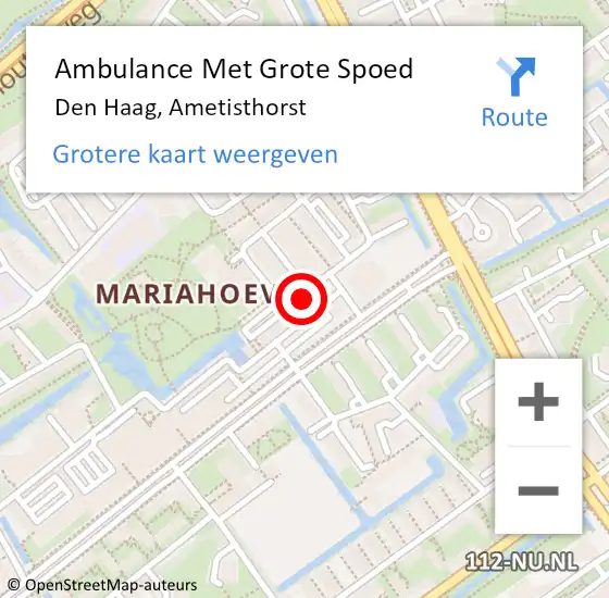Locatie op kaart van de 112 melding: Ambulance Met Grote Spoed Naar Den Haag, Ametisthorst op 11 oktober 2022 04:24