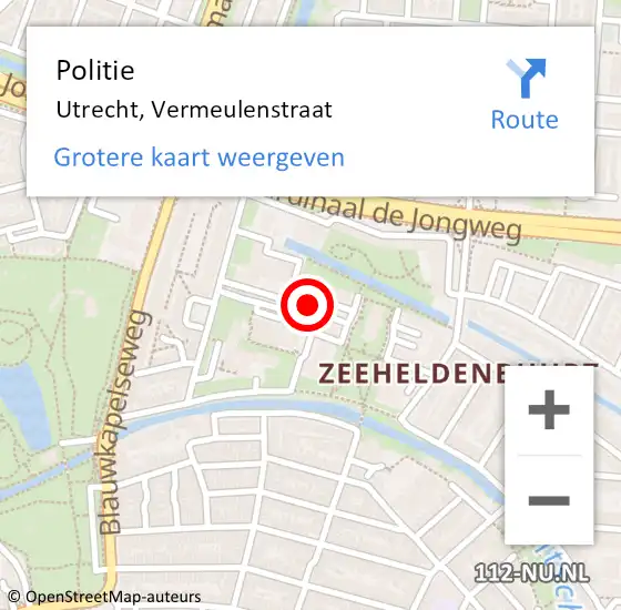 Locatie op kaart van de 112 melding: Politie Utrecht, Vermeulenstraat op 11 oktober 2022 04:52