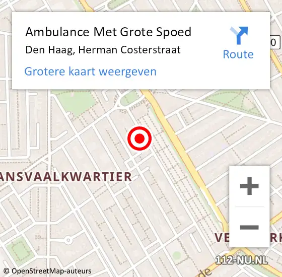 Locatie op kaart van de 112 melding: Ambulance Met Grote Spoed Naar Den Haag, Herman Costerstraat op 11 oktober 2022 09:13