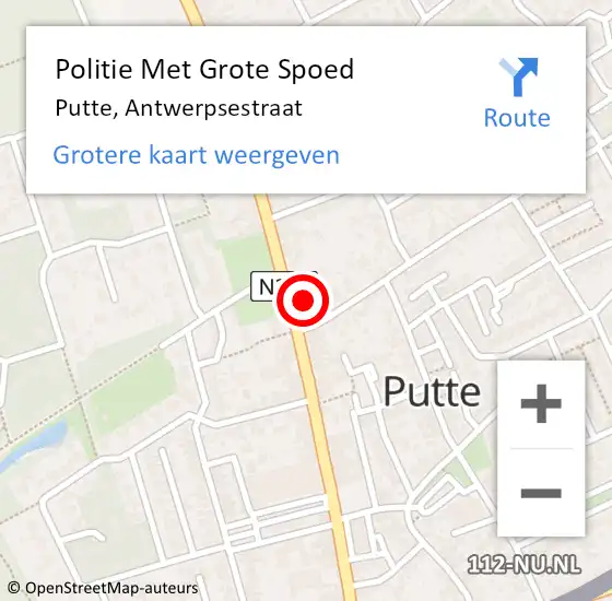 Locatie op kaart van de 112 melding: Politie Met Grote Spoed Naar Putte, Antwerpsestraat op 11 oktober 2022 09:45