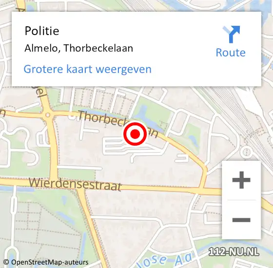 Locatie op kaart van de 112 melding: Politie Almelo, Thorbeckelaan op 11 oktober 2022 09:48