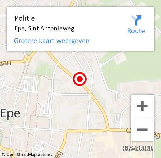 Locatie op kaart van de 112 melding: Politie Epe, Sint Antonieweg op 11 oktober 2022 10:06