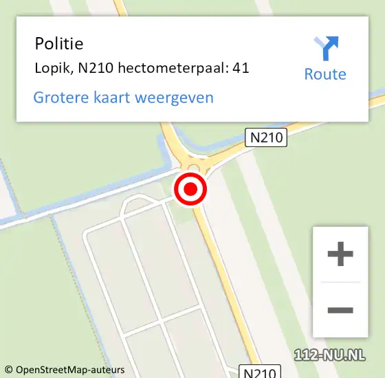 Locatie op kaart van de 112 melding: Politie Lopik, N210 hectometerpaal: 41 op 11 oktober 2022 11:27