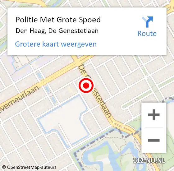 Locatie op kaart van de 112 melding: Politie Met Grote Spoed Naar Den Haag, De Genestetlaan op 11 oktober 2022 11:46