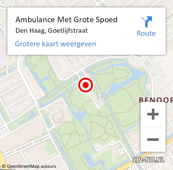 Locatie op kaart van de 112 melding: Ambulance Met Grote Spoed Naar Den Haag, Goetlijfstraat op 11 oktober 2022 12:09