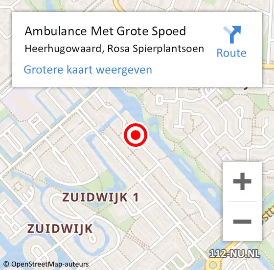 Locatie op kaart van de 112 melding: Ambulance Met Grote Spoed Naar Heerhugowaard, Rosa Spierplantsoen op 11 oktober 2022 14:21
