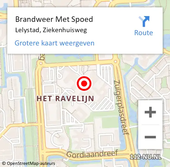 Locatie op kaart van de 112 melding: Brandweer Met Spoed Naar Lelystad, Ziekenhuisweg op 11 oktober 2022 15:08