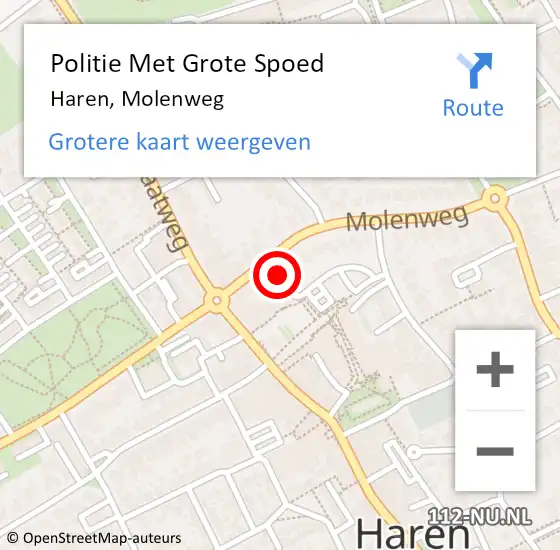 Locatie op kaart van de 112 melding: Politie Met Grote Spoed Naar Haren, Molenweg op 11 oktober 2022 15:38