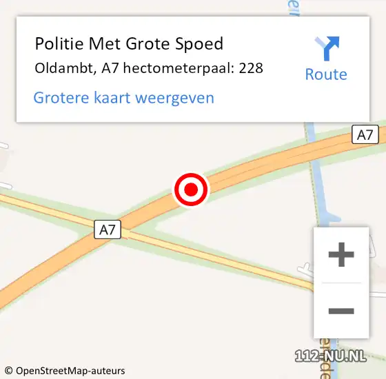 Locatie op kaart van de 112 melding: Politie Met Grote Spoed Naar Oldambt, A7 hectometerpaal: 228 op 11 oktober 2022 16:05