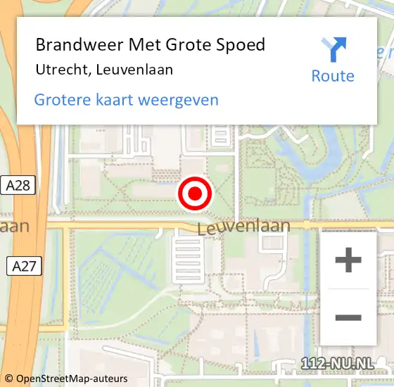 Locatie op kaart van de 112 melding: Brandweer Met Grote Spoed Naar Utrecht, Leuvenlaan op 11 oktober 2022 16:36