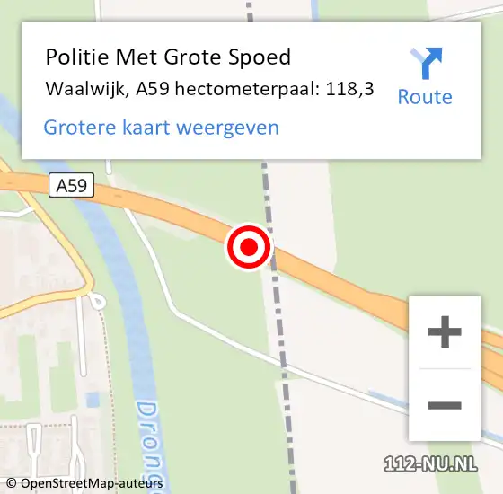 Locatie op kaart van de 112 melding: Politie Met Grote Spoed Naar Waalwijk, A59 hectometerpaal: 118,3 op 11 oktober 2022 17:48