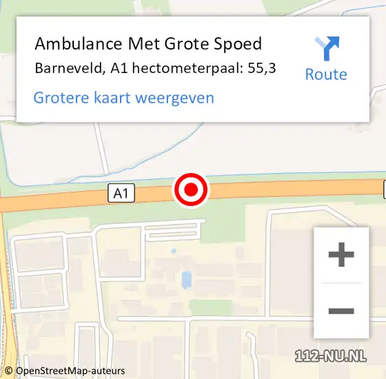 Locatie op kaart van de 112 melding: Ambulance Met Grote Spoed Naar Barneveld, A1 hectometerpaal: 55,3 op 11 oktober 2022 18:05