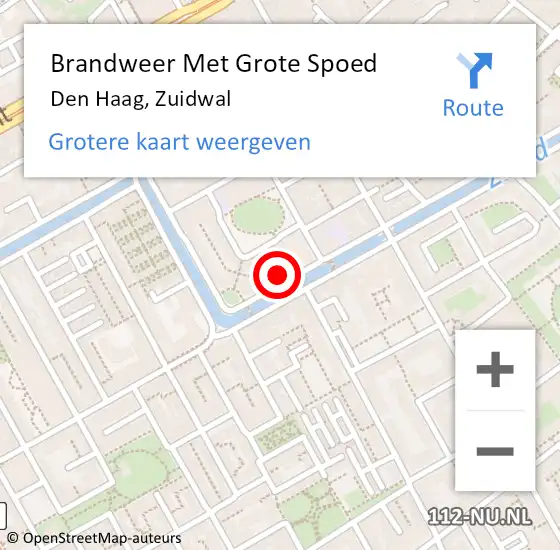 Locatie op kaart van de 112 melding: Brandweer Met Grote Spoed Naar Den Haag, Zuidwal op 11 oktober 2022 18:37