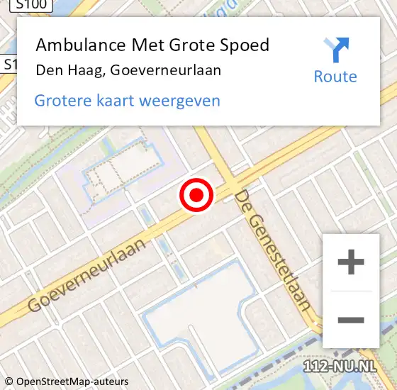 Locatie op kaart van de 112 melding: Ambulance Met Grote Spoed Naar Den Haag, Goeverneurlaan op 11 oktober 2022 19:01