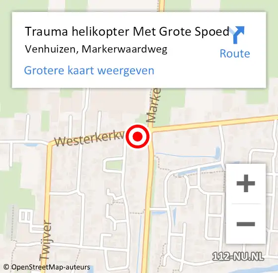 Locatie op kaart van de 112 melding: Trauma helikopter Met Grote Spoed Naar Venhuizen, Markerwaardweg op 11 oktober 2022 19:57