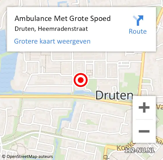 Locatie op kaart van de 112 melding: Ambulance Met Grote Spoed Naar Druten, Heemradenstraat op 11 oktober 2022 19:59