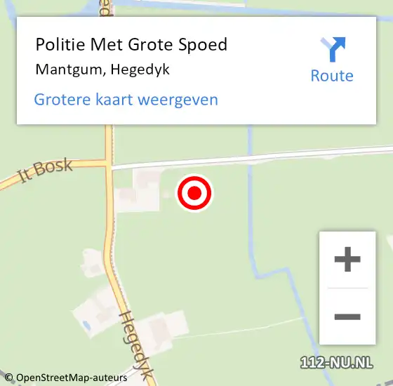 Locatie op kaart van de 112 melding: Politie Met Grote Spoed Naar Mantgum, Hegedyk op 11 oktober 2022 21:35